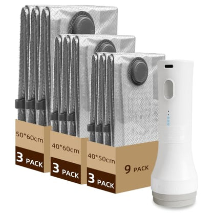 9 Pack Vacuum Bags for Travel with Electric Pump, Space Saver for Storage - size: 9 P