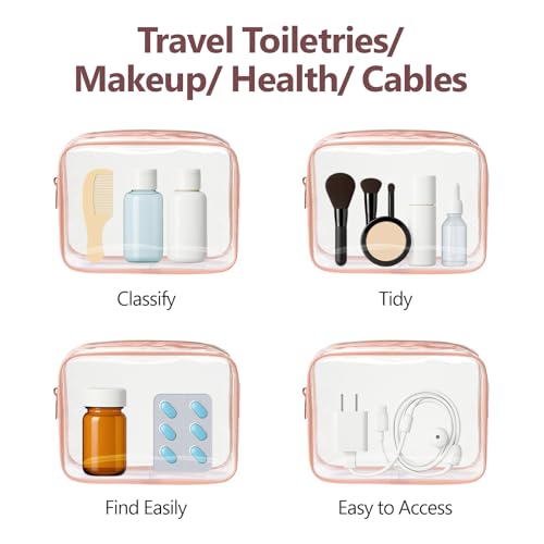 PACKISM TSA Approved Toiletry Bag - Clear Makeup Bag for Travel, Rose Pink - color: Active Rose Pink, size: Medium Set