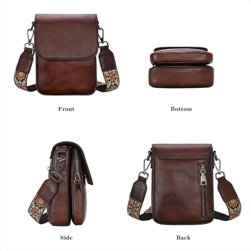HESHE Small Leather Crossbody Bag for Women RFID Phone Purse with Card Slot - color: Coffee