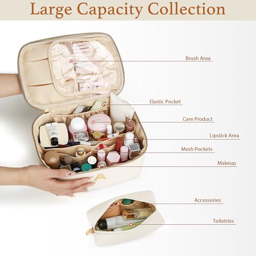 Personalized Initial Travel Makeup Toiletry Bag Gifts for Women - color: Beige, style: D