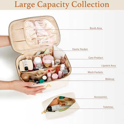 Personalized Initial Travel Makeup Toiletry Bag Gifts for Women - color: Beige, style: S