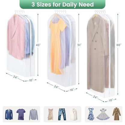 Carbrea 10" Gusseted Garment Bags for Hanging Clothes, 43 inches, 3 Pack