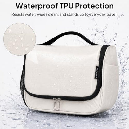 Travel Toiletry Bag for Women & Men, Waterproof Hanging Makeup Organizer - color: Beige