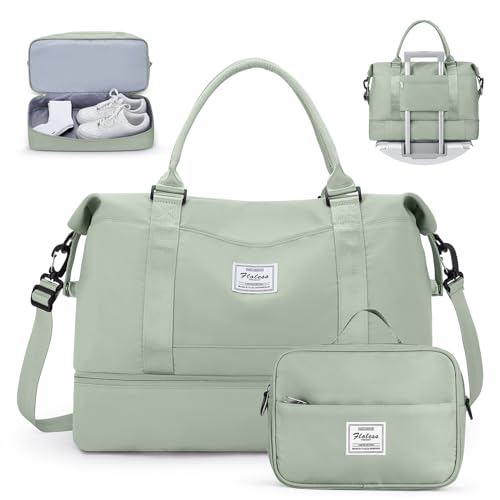 Travel Duffel Bag with Shoes Compartment,Weekender Bags for Women Travel - color: Pale Green, size: Large