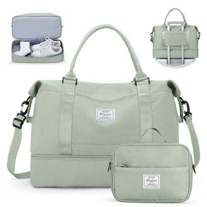 Travel Duffel Bag with Shoes Compartment,Weekender Bags for Women Travel - color: Pale Green, size: Large