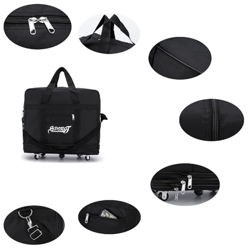 32 Inch Expandable Suitcase with Wheels, Waterproof Large Duffel Bag with 5 Silent Wheels & TSA Lock, Lightweight Collapsible Rolling Travel Bag with 2 Packing Straps, Wheeled Luggage for Air Travel - size: M - 5-Wheels with Lock & Starps