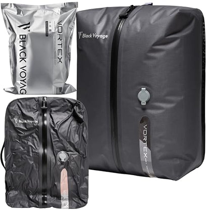 Black Voyage Reusable Vacuum Compression Travel Bag for Carry-On Suitcase and Backpack, Recycled IPX8 Waterproof Space Saver Vacpack (1-Pack, 18L - No Pump)