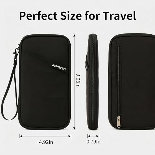 Travel Document Holder RFID Blocking Passport Organizer Family Multi Pocket - color: All-Black