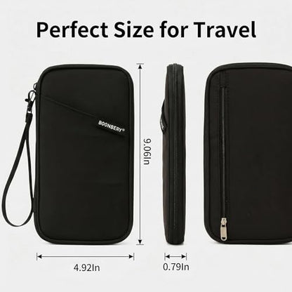 Travel Document Holder RFID Blocking Passport Organizer Family Multi Pocket - color: All-Black
