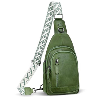 HESHE Leather Sling Bag for Women RFID Crossbody Purse Fanny Pack Chest Bag - color: Grass Green
