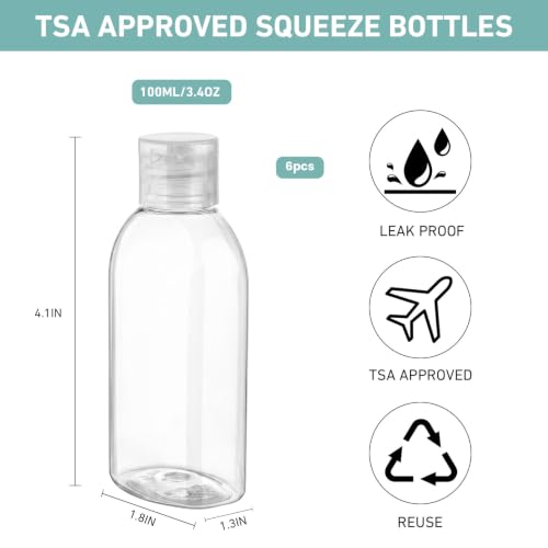 Travel Bottles for Toiletries 6 PCS 3.4oz Plastic Bottles Blank - color: Blank Clear