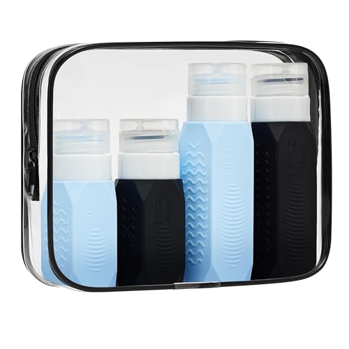 4 Pack Travel Bottles for Toiletries,TSA Approved Travel Bottles, 3oz & 2oz Leak Proof Silicone Squeeze Containers, Refillable Travel Size Set with Clear Bag,Travel Accessories - color: 03-3oz 2pcs & 2oz 2pcs