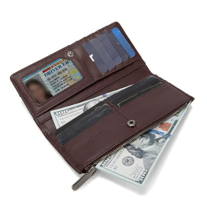 X Wrangler Western Womens Wallet Bifold Tooling Flower Credit Card Holder - color: Embossed-Coffee