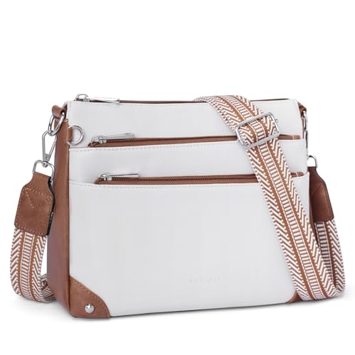 Crossbody Bag for Women, RFID Vegan Leather Medium Purse - color: Beige With Brown