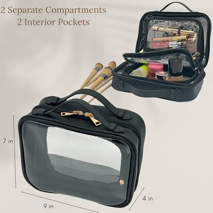JAZD Clear Makeup Bag Toiletry Bag for Women Cosmetic Case Large Capacity Travel Make Up Bag Organizer Transparent Storage Compartment TSA Approved - color: BLACK