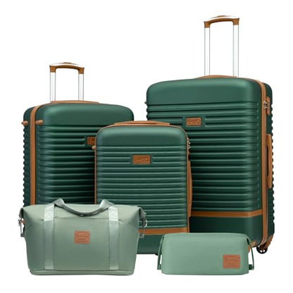Coolife Luggage Set Carry On Suitcase,5 piece, Dark Green(DB/TB/20/24/28) - color: Dark Green, size: 5 piece set