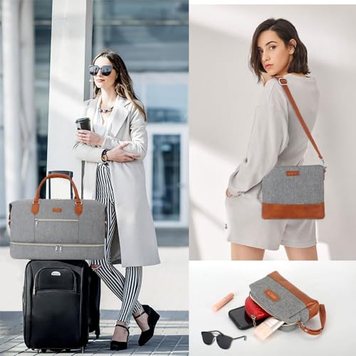 ITIEZY Weekender Bag for Women 21.5" Travel Duffel Large Carry On Bag 3PCS - color: 1-Grey