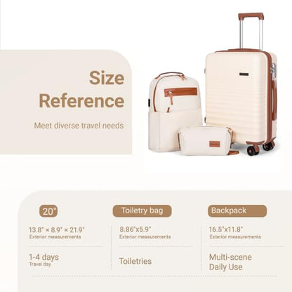 Carry On Luggage 22x14x9 Airline Approved Suitcase with Wheels, 3 Piece - color: White, size: 3 Piece Sets (20/BP/TB)