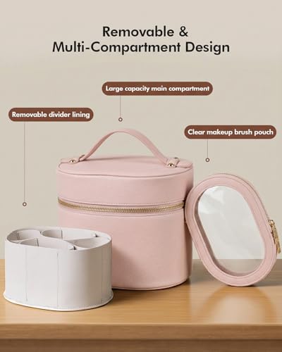 Prite 2 Pcs Makeup Bag Set Travel Cosmetic Case with Clear Pouch for Women - color: Light Pink