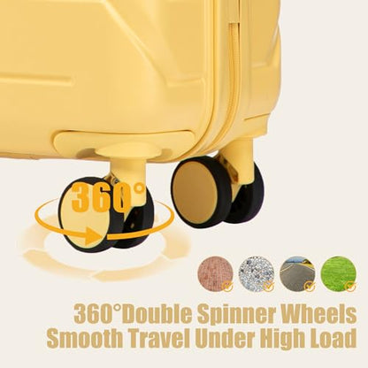 GDFStudio 20" ABS Hardshell Checked Luggage, Medium Capacity Travel Suitcase with Scratch Resistant Surface, 360° Silent Spinner Wheels, Combination Lock, Telescopic Handle and Side Hooks, Yellow - color: Yellow, size: 20In