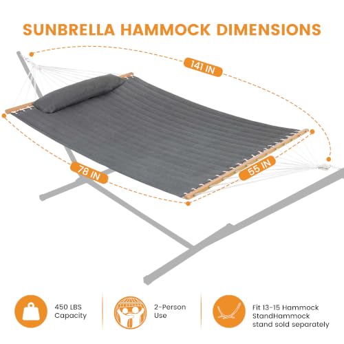 Lazy Daze 12 FT Sunbrella Quilted Hammock, Non-Fading Double Hammock - color: Cast Slate