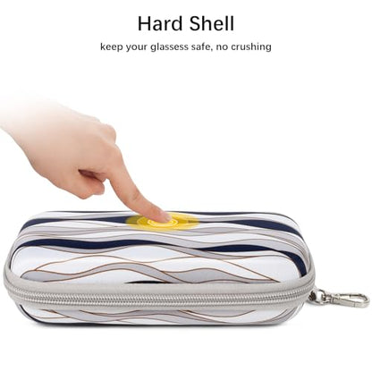 Double Eyeglasses Case for Dual Sunglasses, Hard Shell with Zipper - color: Gray Wave