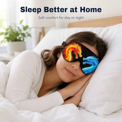 Silk Sleeping Eye Mask for Men Women Dragon Blue Red Fire Soft Adjustable Night Sleep Mask for Travel, Home, Office - color: Funny Dragon