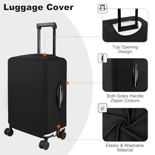 HYPER VENTURE Suitcase Cover Set 2 Pieces Fits 23-30 Inch Luggage, M/L | Washable Elastic spandex Fabric, Anti-scratch & Dustproof, Carry on Cover Tsa Approved, Black-2pcs - size: M&L