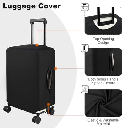 HYPER VENTURE Suitcase Cover Set 2 Pieces Fits 23-30 Inch Luggage, M/L | Washable Elastic spandex Fabric, Anti-scratch & Dustproof, Carry on Cover Tsa Approved, Black-2pcs - size: M&L
