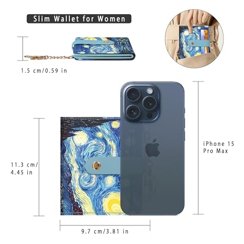 Airkit Small Wallet Women RFID, PU Leather Card Holder with Keychain - color: Colorful Starry Sky