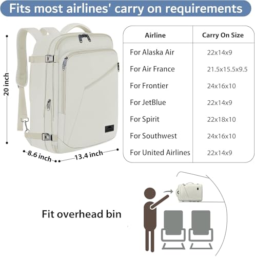 MATEIN Large Backpack for Travel Flight Approved, 45L Carry on Backpack - color: Light Beige, size: XX-Large