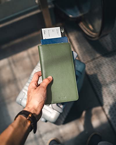 VULKIT Passport Wallet for Travel RFID Blocking Premium Leather - color: Green