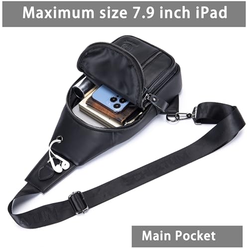 LUKZIJAES Genuine Leather Sling Bag for Men - color: #14-black
