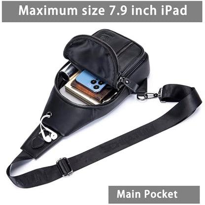 LUKZIJAES Genuine Leather Sling Bag for Men - color: #14-black