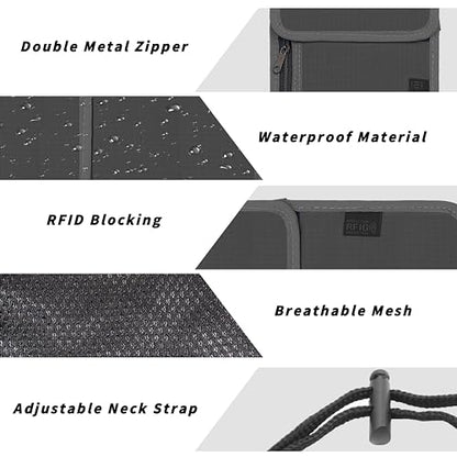 Travel Neck Wallet with RFID Blocking - color: Gray
