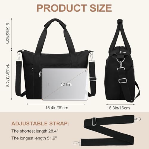 Small Travel Gym Duffel Bag for Women, Weekender Overnight Bag - color: Black