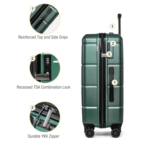 KYME 24 Inch Luggage TSA Approved Hardshell Suitcases with Spinner Wheels Durable PC+ABS Medium Checked Travel Luggage for Women Men Green - color: Green, size: Checked-Medium 24-Inch