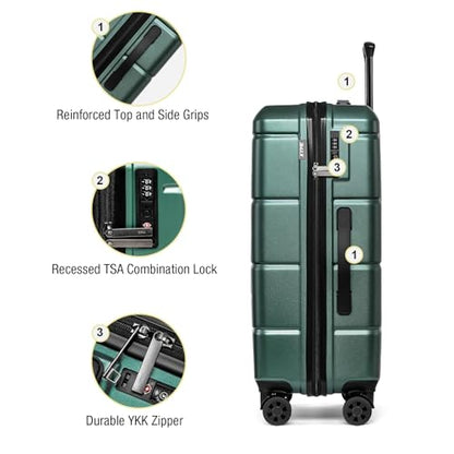 KYME Luggage Sets 2 Piece Suitcase Set Hardshell 20 inch/24 inch Luggage with Spinner Wheels Hardside PC+ABS Checked Large Suitcase with TSA Lock for Women Men Green - color: Green, size: 2-Piece Set (20/24)