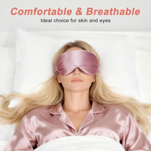 VOCOSTE 3D Silk Sleep Mask with Travel Pouch, Bean Pink - color: Bean Pink