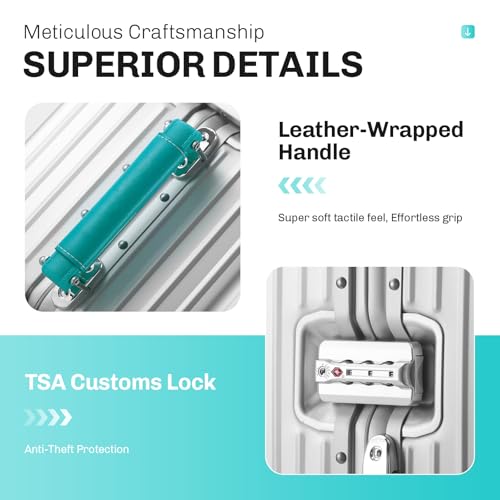 24 Inch All Aluminum Zipperless Checked Luggage with Wheels, Silver - color: silver-green, size: 24IN