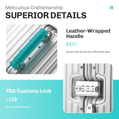 24 Inch All Aluminum Zipperless Checked Luggage with Wheels, Silver - color: silver-green, size: 24IN