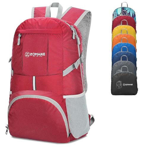 ZOMAKE Lightweight Packable Backpack 35L, Water Resistant Foldable Day Pack - color: C-bright Red