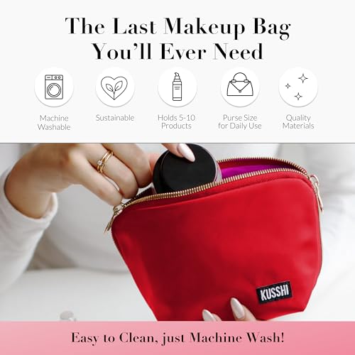 KUSSHI Washable Travel Makeup Bag for Purse (Everyday, Candy Apple Red/Pink) - color: Candy Apple Red/Pink, size: Everyday (Purse) Bag