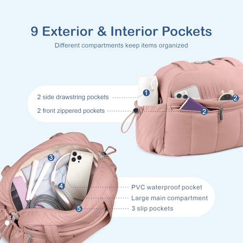 TOPDesign Travel Duffel Bag, Puffy Carry On Overnight, Gym Bag w/Wet Pocket - color: Dark Pink