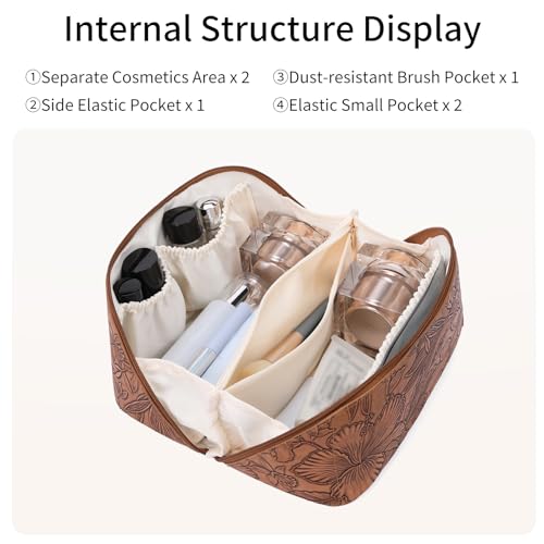 Travel Makeup Bag Cosmetic Bags for Women Large Capacity Water-resistant Portable Pouch Open Flat Toiletry Bag - color: A05-Khaki