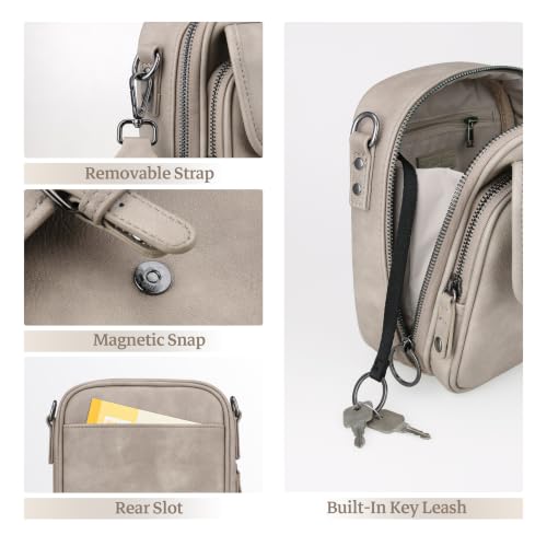Leather Crossbody Bag for Women Small Anti Theft Messenger Purse - color: Cloud Grey