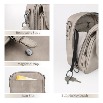 Leather Crossbody Bag for Women Small Anti Theft Messenger Purse - color: Cloud Grey