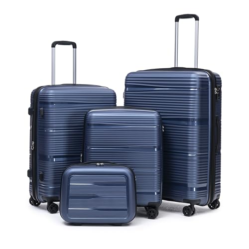 Rosamo 4 Piece PP Hardside Expandable Luggage Set - Lightweight 29/25/21/16 Inch Spinner Suitcase with TSA Lock & Telescoping Handle, Durable Travel Luggage - color: CharmBlue