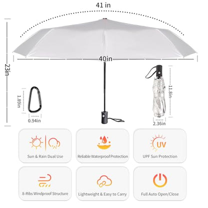 UPF 50+ UV Umbrellas for Sun Protection 41 Inch,Large Automatic Umbrellas for Rain Windproof, Compact Folding UV Blocking for Beach, Golf, Hiking & Daily Use - color: Silver/Black&Blue