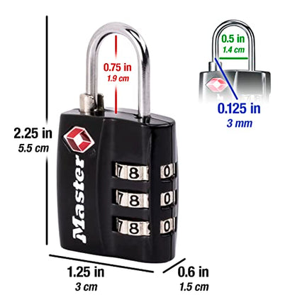 Master Lock 4680DBLK TSA-Approved Luggage Lock, 1-3/16-in. Wide, Black (Pack of 2) - size: 2 Pack
